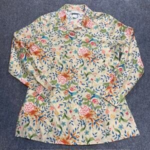 Vintage Khaliah Ali Floral All Silk Button Up Blouse Shirt Tunic Womens Small
